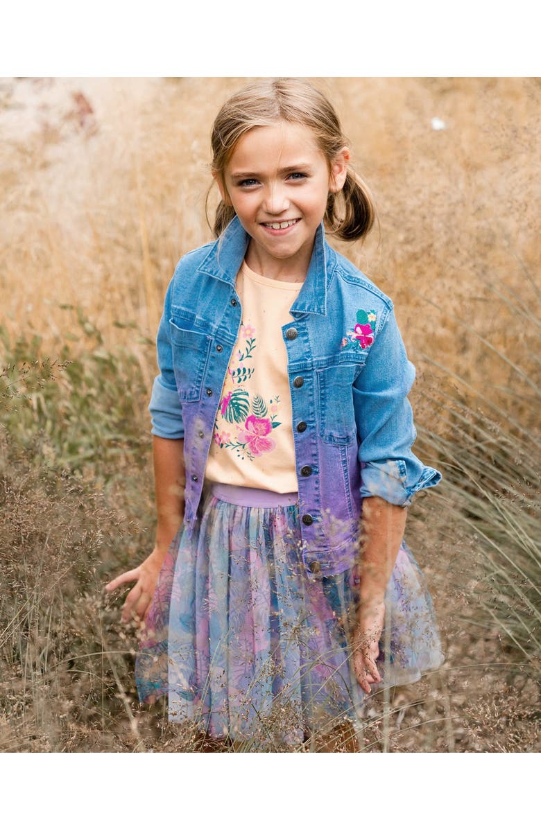 Deux par Deux Little Girl's Denim Jacket With Embroidery Floral Jeans Blue, Alternate, color,