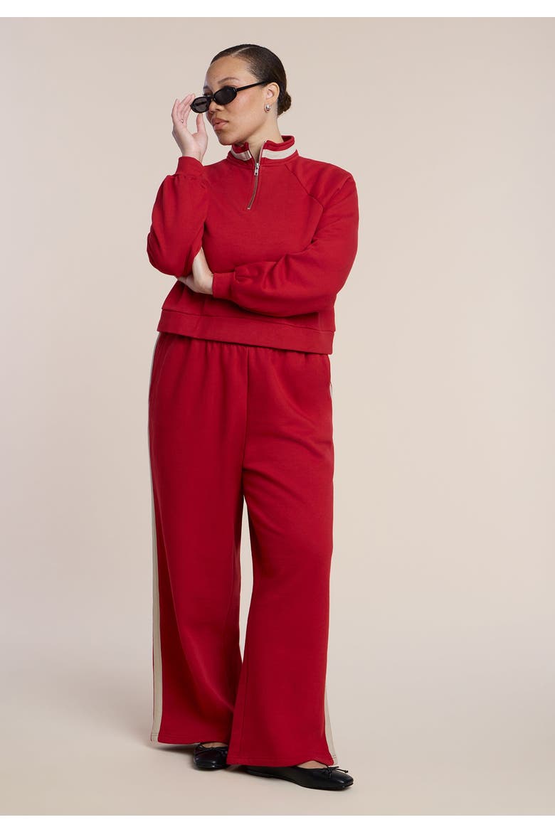 Stripe Detail Quarter Zip Sweatshirt, Alternate, color, BOLD RED