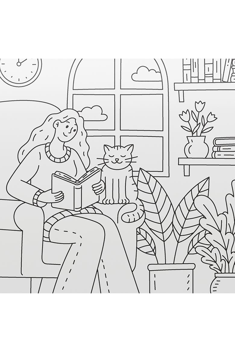 Library Cats, Creative Coloring Kit, Adult Activity Set, 32 Designs, Alternate, color, Multicolored