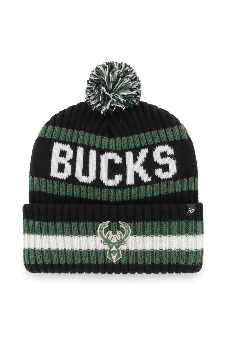 '47 Men's '47 Black Milwaukee Bucks Bering Cuffed Knit Hat with Pom, Main, color, Black