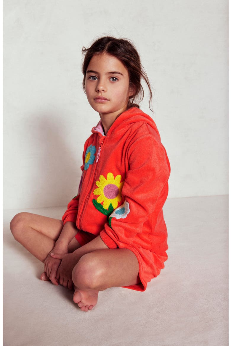 Kids' Cotton Blend Terry Hoodie, Alternate, color, CORAL ORANGE FLOWERS