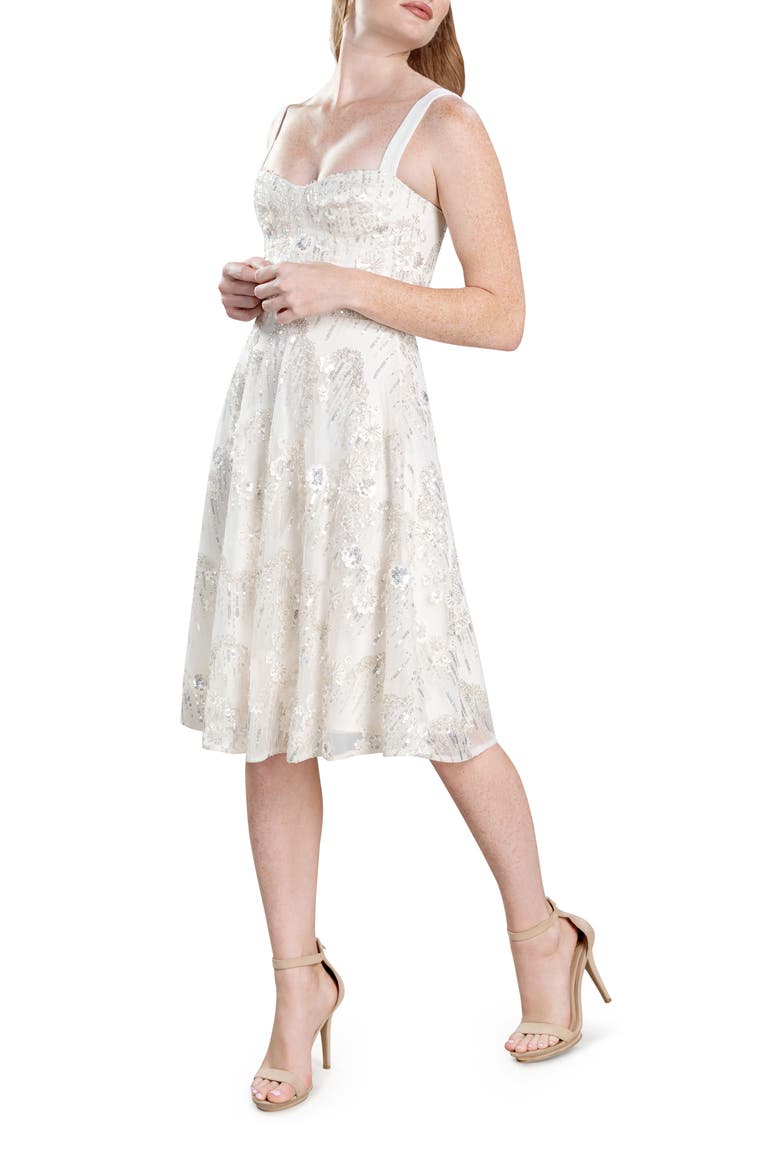 Adelina Sequin Fit & Flare Dress, Main, color, WHITE MULTI