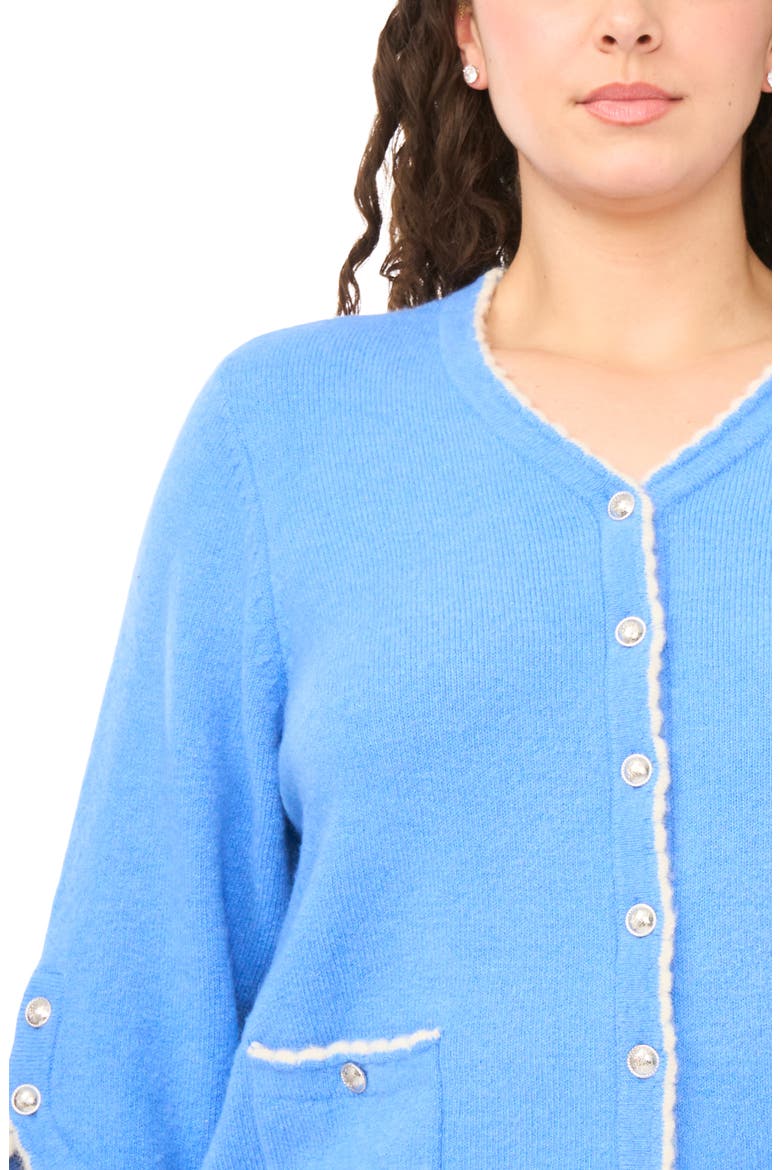 Contrast Scallop Trim Cardigan, Alternate, color, BELL FLOWER BLUE