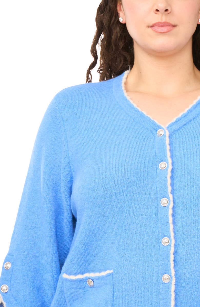 CeCe Contrast Scallop Trim Cardigan, Alternate, color, Bell Flower Blue