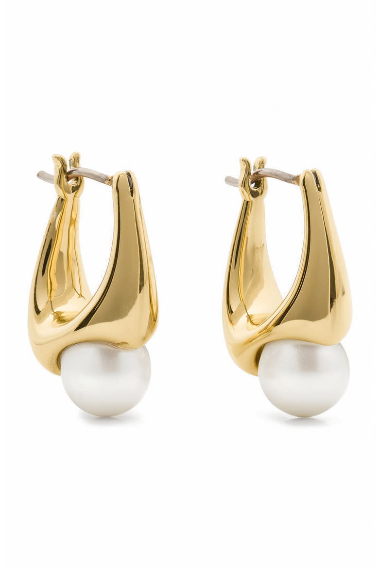 faux pearl huggie hoop earrings, Main, color, CREAM/ GOLD