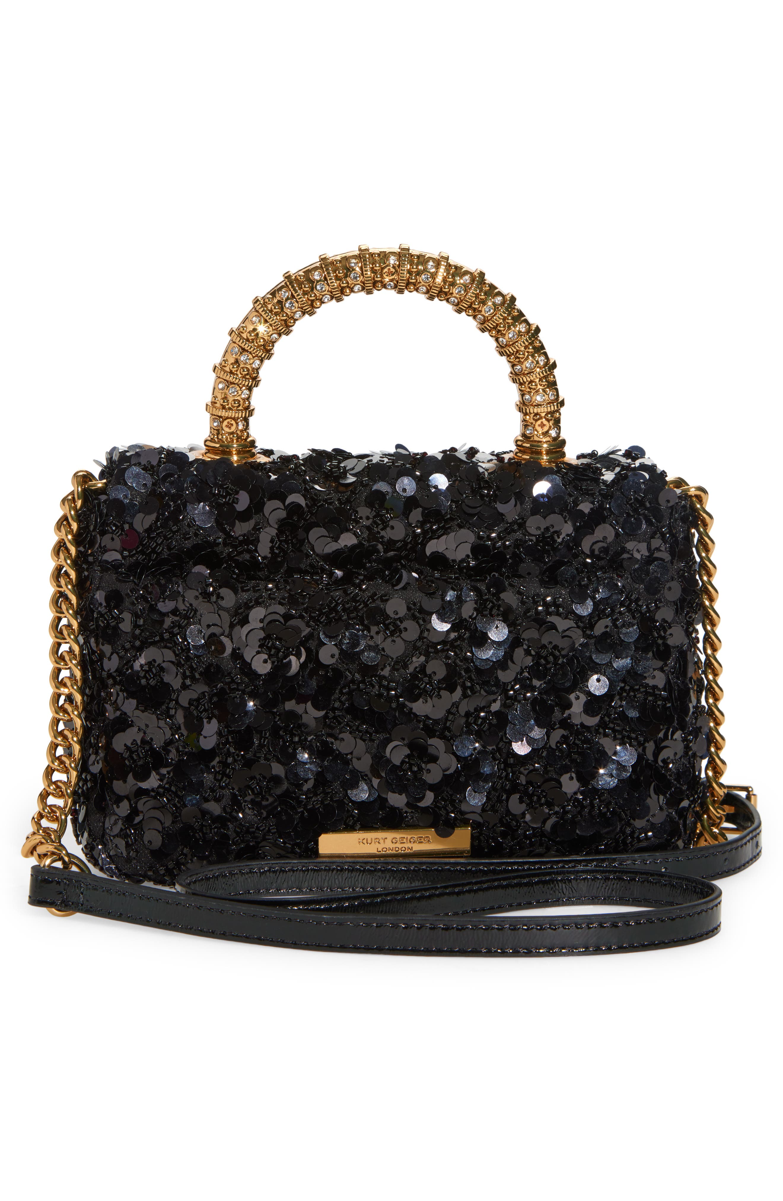 Kurt Geiger London Mini Kensington Sequin Top Handle Bag, Alternate, color, Charcoal