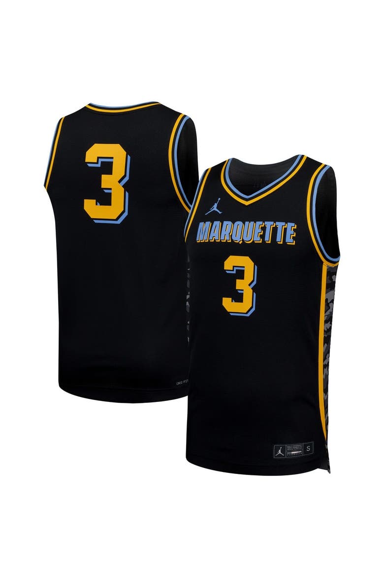 Men's Nike #3 Black Marquette Golden Eagles Replica Basketball Jersey, Main, color, Black