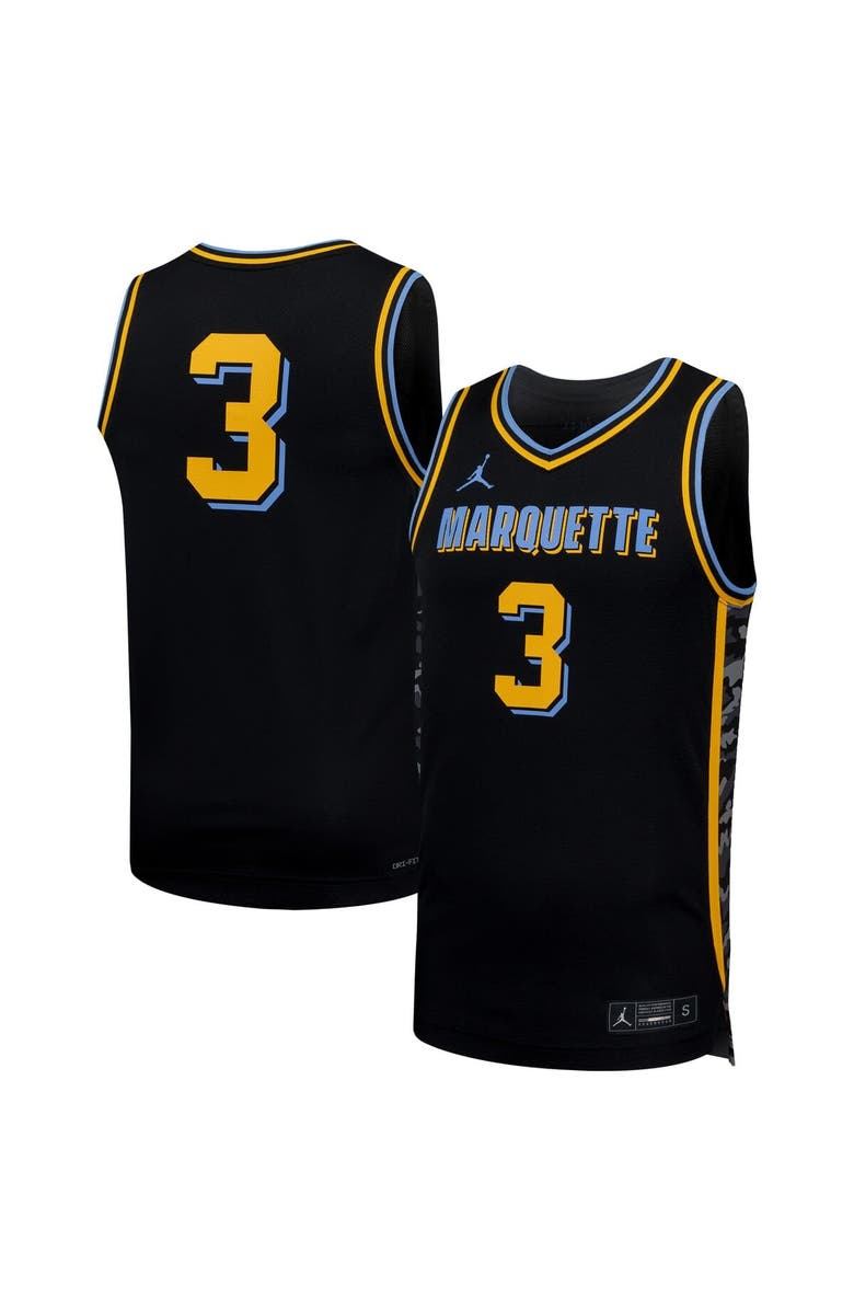 Nike Men's Nike #3 Black Marquette Golden Eagles Replica Basketball Jersey, Main, color, Black