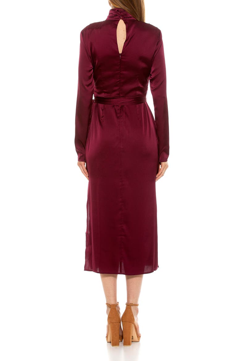 Mock Neck Long Sleeve Draped Midi Dress, Alternate, color, CRANBERRY