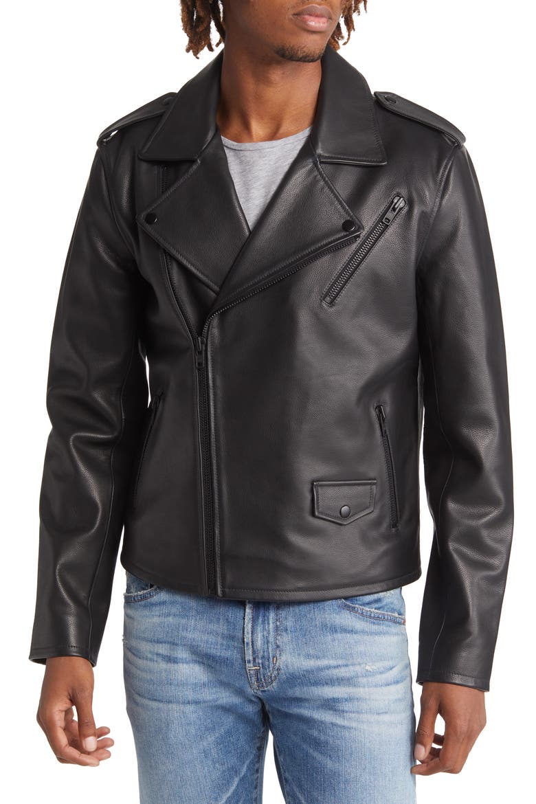 Monochrome Leather Biker Jacket, Alternate, color, BLACK