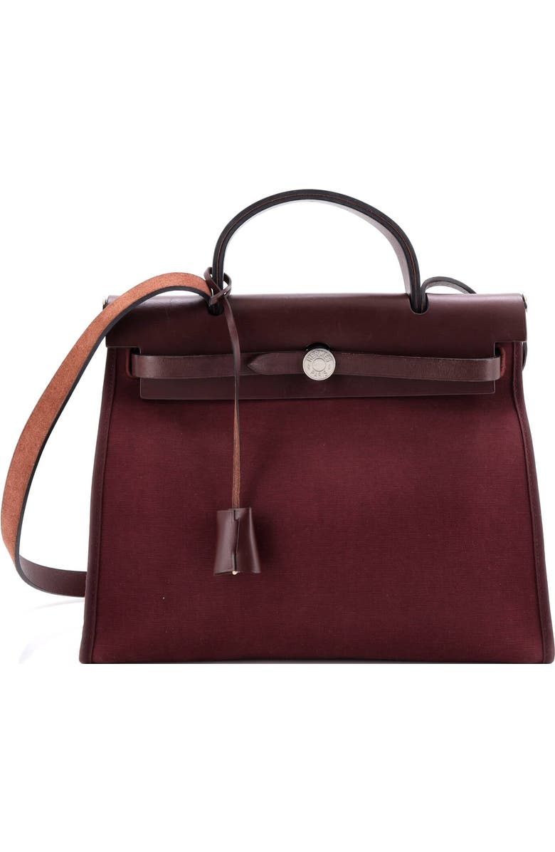 Pre-Owned Hermes Herbag Zip Leather and Toile 31, Main, color, Bordeaux