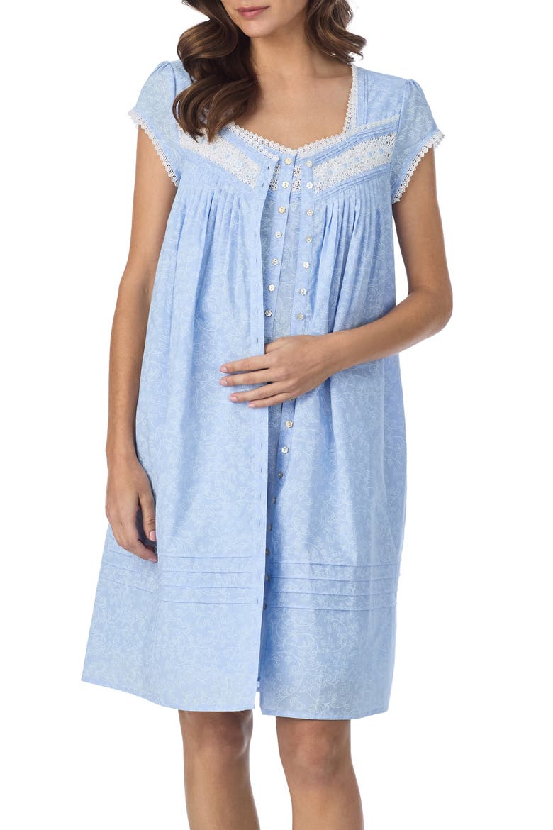 Sleeveless Short Cotton Lawn Nightgown, Main, color, BLUE/ WHITE
