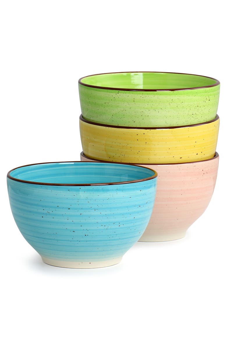 Hudson 12 Piece Double Bowl Stoneware Dinnerware Set, Alternate, color, Pink
