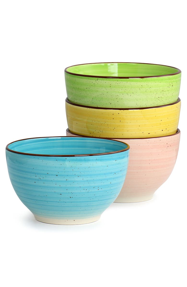 Elama Hudson 12 Piece Double Bowl Stoneware Dinnerware Set, Alternate, color, Pink