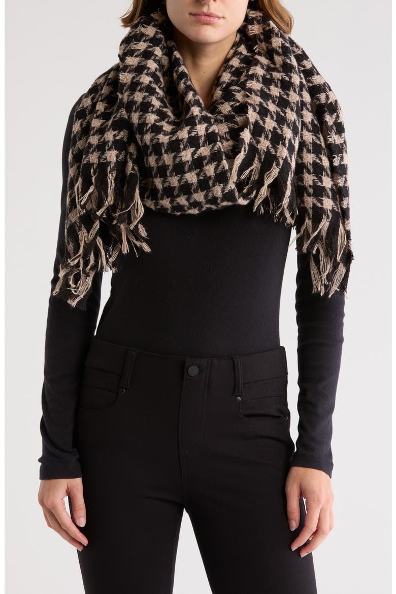 Houndstooth Fringe Scarf, Main, color, BLACK COMBO