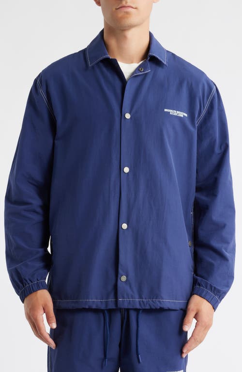 Brooklyn Industries Loose Fit Cotton & Nylon Snap-up Jacket In Blue