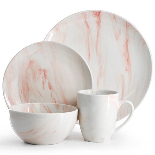 Elama Fine Marble 16 Piece Porcelain Dinnerware Set In Multi