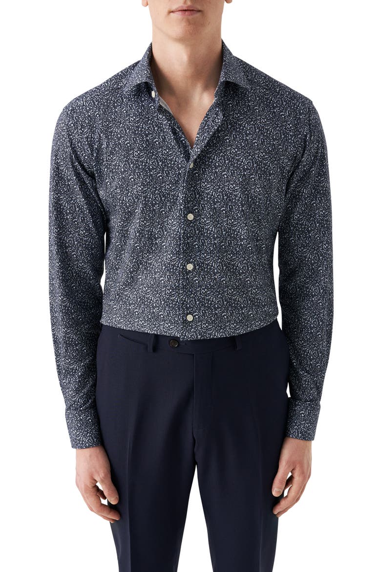 Slim Fit Paisley 4Flex Fit Stretch Jersey Dress Shirt, Main, color, DARK BLUE