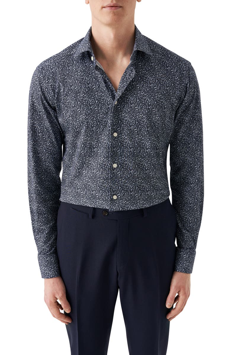 Eton Slim Fit Paisley 4Flex Fit Stretch Jersey Dress Shirt, Main, color, Dark Blue