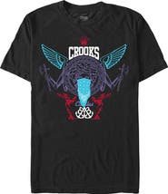Crooks & Castles Men's Abstract Medusa Purple and Blue Logo Short Sleeve Graphic T-Shirt