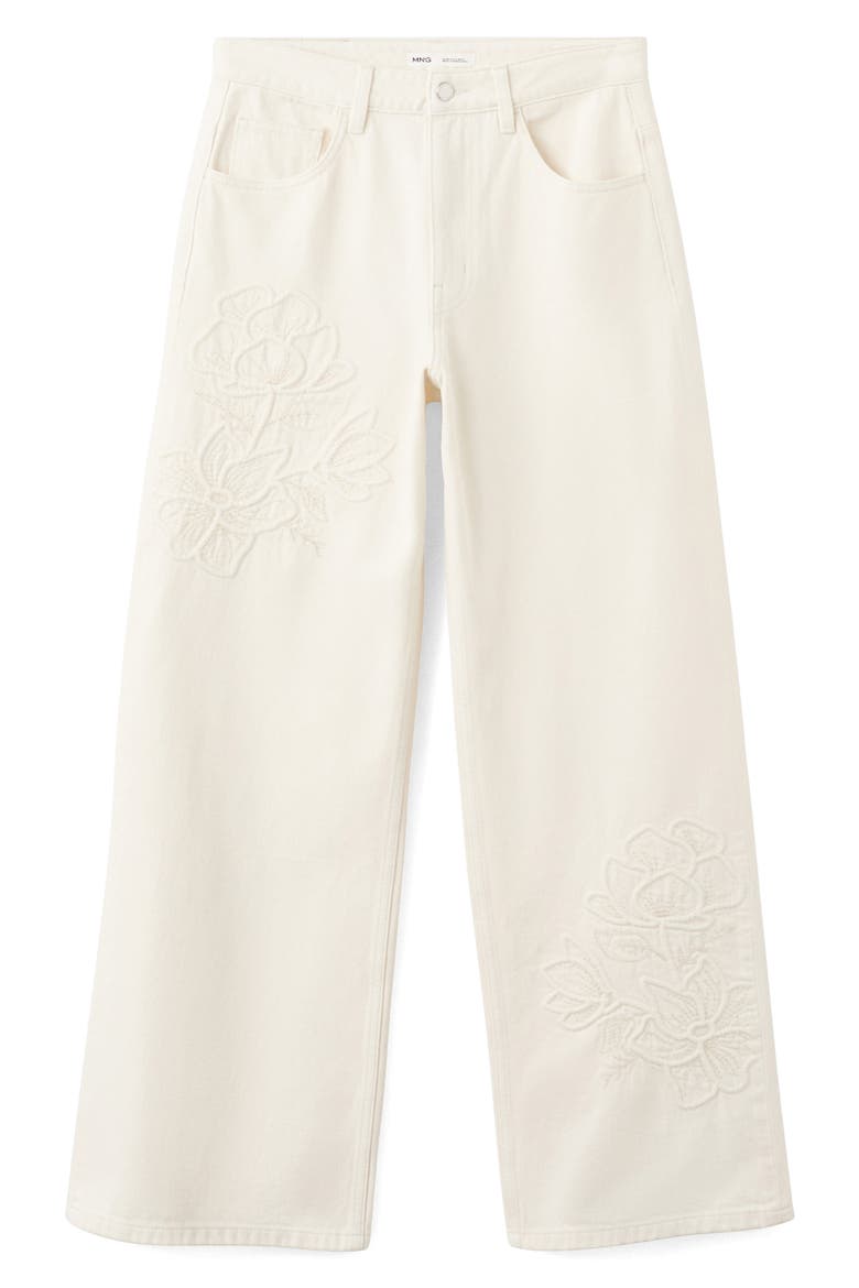 Flower Embroidered Straight Leg Jeans, Alternate, color, ECRU