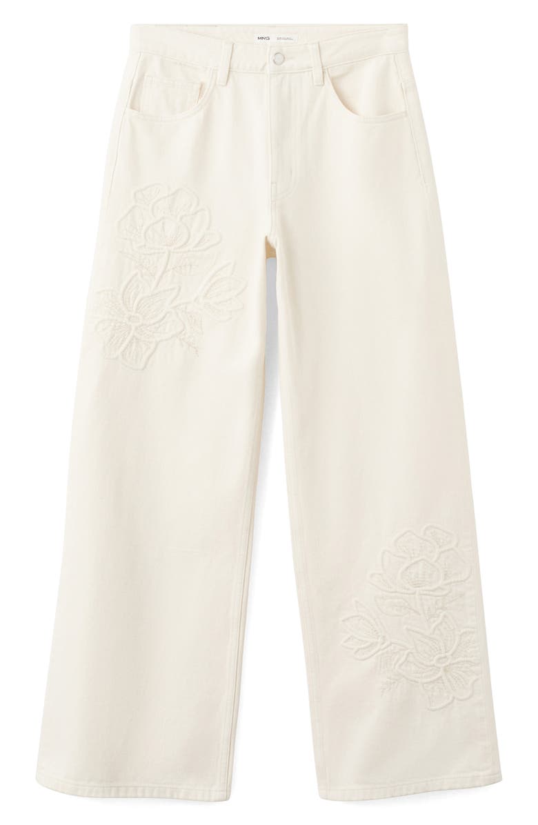MANGO Flower Embroidered Straight Leg Jeans, Main, color, Ecru