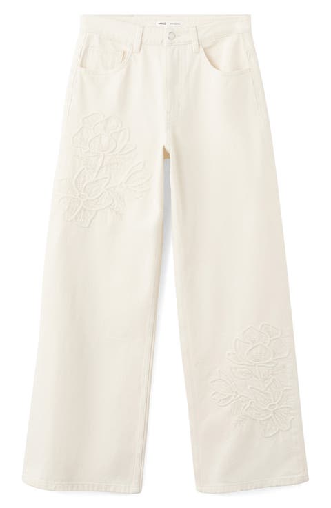 Flower Embroidered Straight Leg Jeans