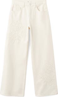 MANGO Flower Embroidered Straight Leg Jeans