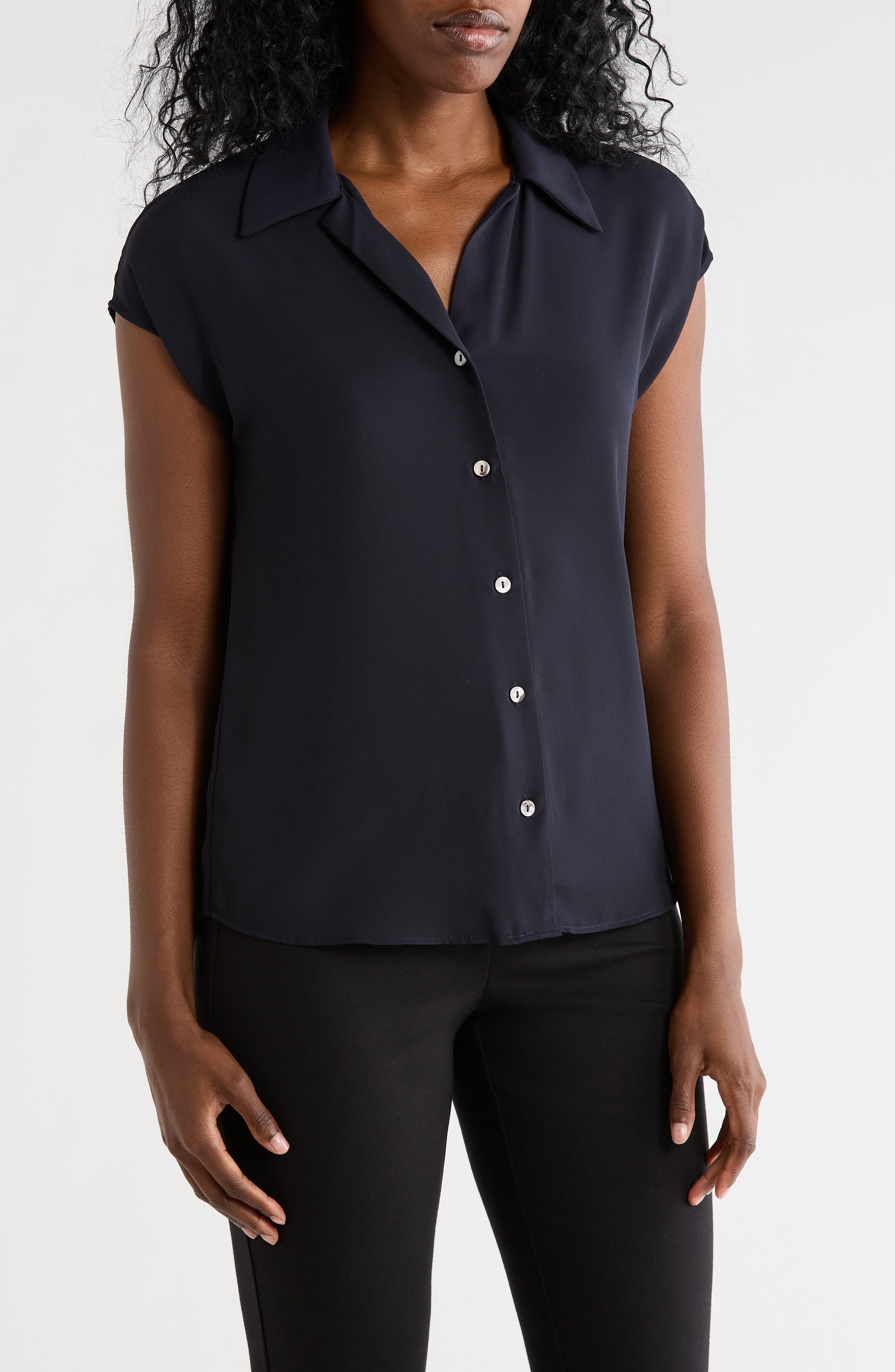Cap Sleeve Button-Up Shirt - image 5