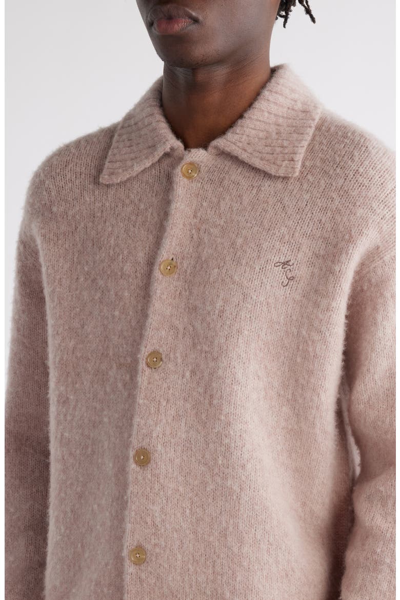 Shetland Wool Polo Cardigan, Alternate, color, PINK MELANGE