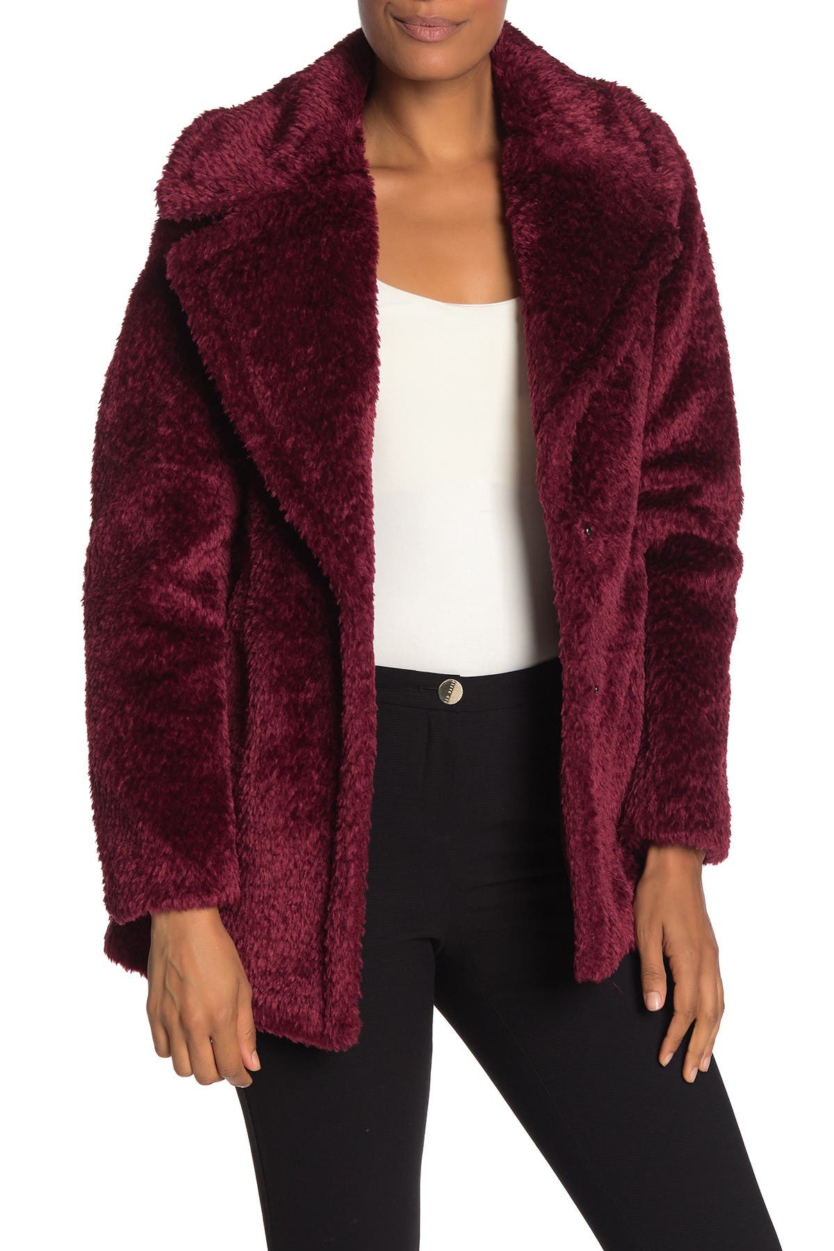 French Connection Faux Fur Notch Collar Coat (Women) | Nordstromrack