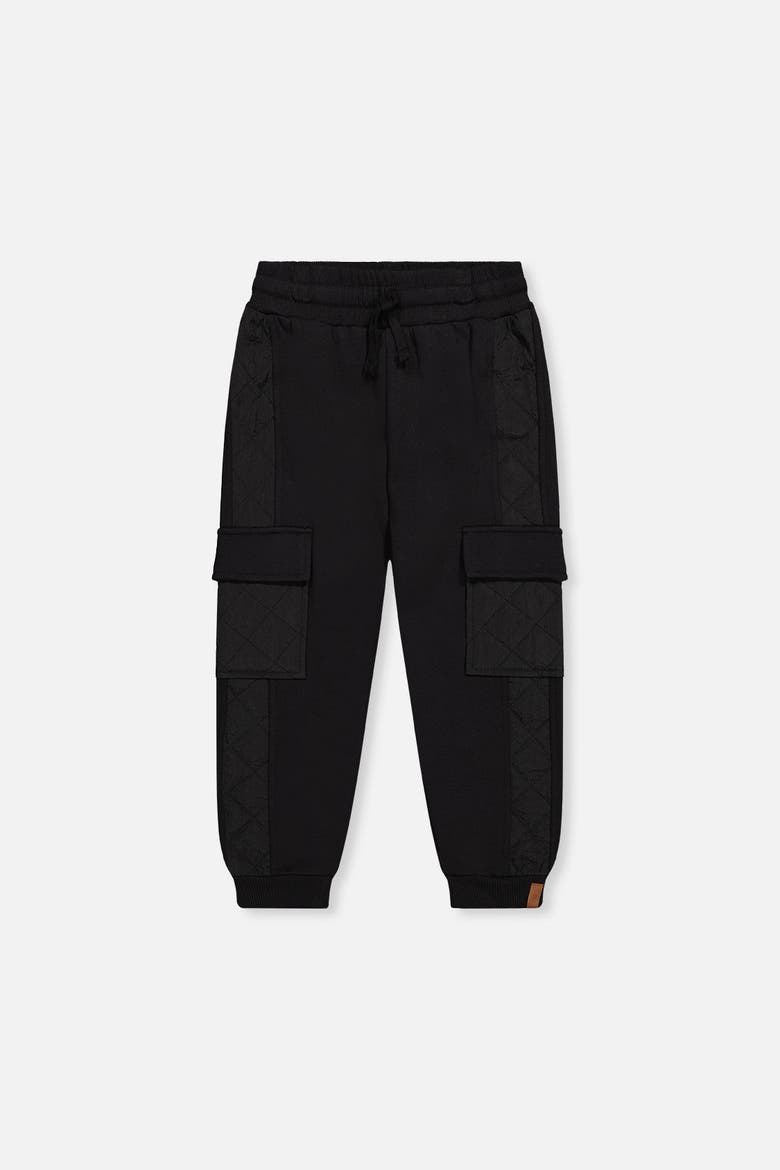 Bi-Material Fleece Cargo Pocket Quilted Panel Sweatpants, Main, color, Black
