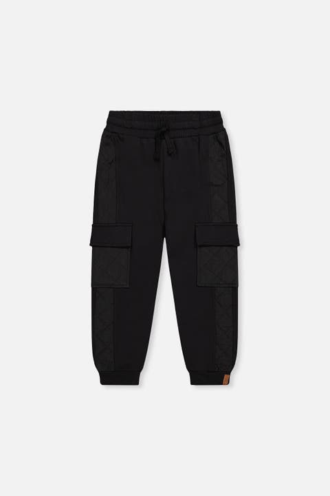 Bi-Material Fleece Cargo Pocket Quilted Panel Sweatpants