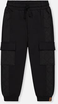 Deux par Deux Bi-Material Fleece Cargo Pocket Quilted Panel Sweatpants