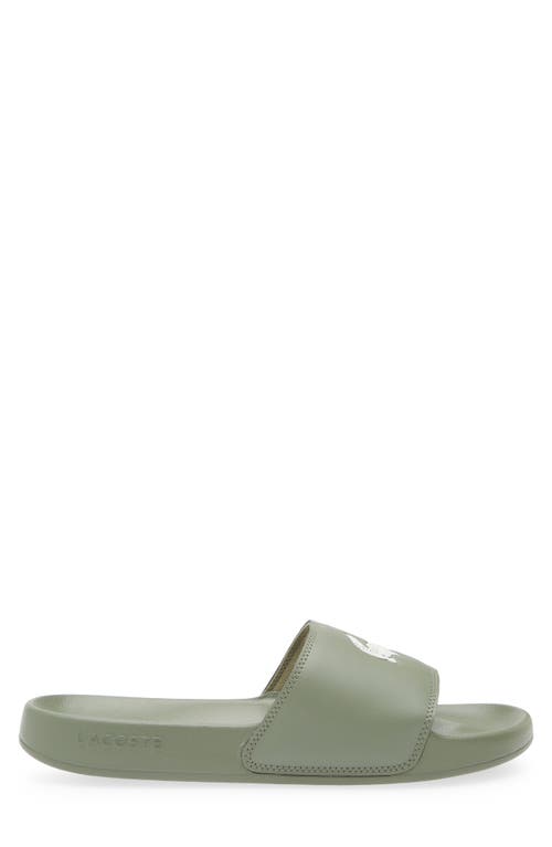 Lacoste Serve Slide Sandal In Khaki/white