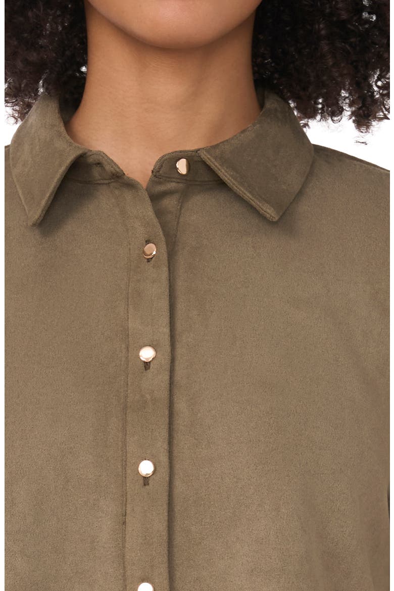 Faux Suede Short Sleeve Button-Up Shirt, Alternate, color, OLIVE