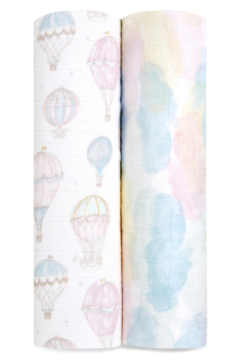 Assorted 2-Pack Organic Cotton Muslin Swaddling Cloths, Main, color, ABOVE THE CLOUDS PINK