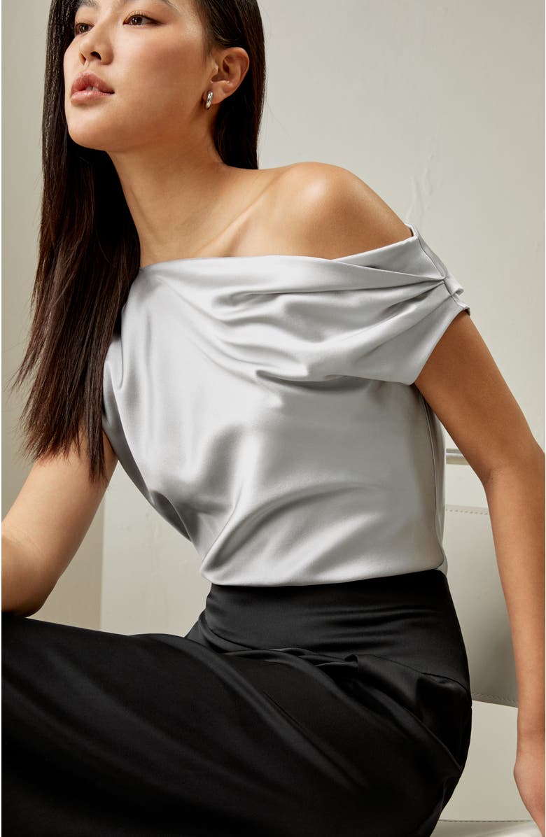Lilysilk Boat Neck Silk Top, Alternate, color, Silvergray