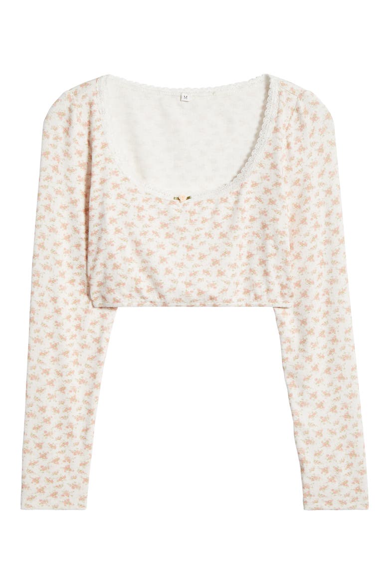 Lace Trim Long Sleeve Stretch Modal Crop Top, Alternate, color, DITSY PINK FLORAL