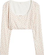 KILO BRAVA Lace Trim Long Sleeve Stretch Modal Crop Top