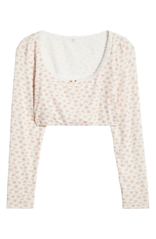 Kilo Brava Lace Trim Long Sleeve Stretch Modal Crop Top In Ditsy Pink Floral