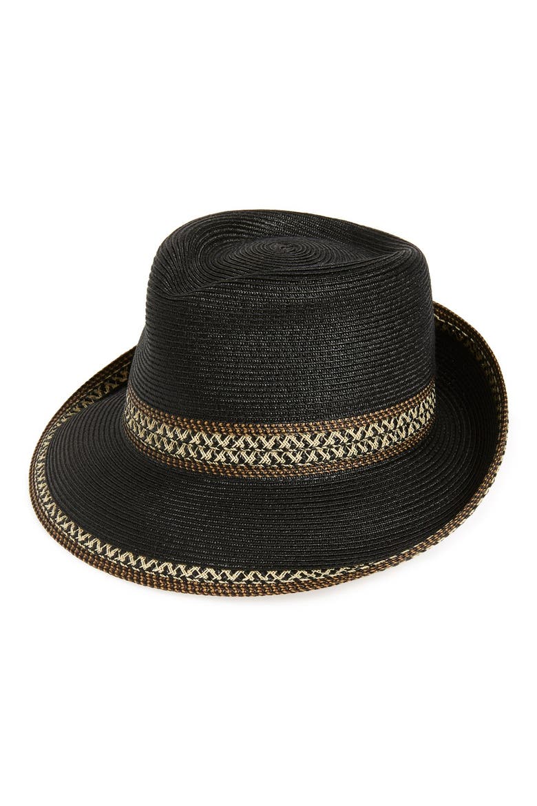 Squishee® Straw Fedora, Main, color, BLACK MULTI