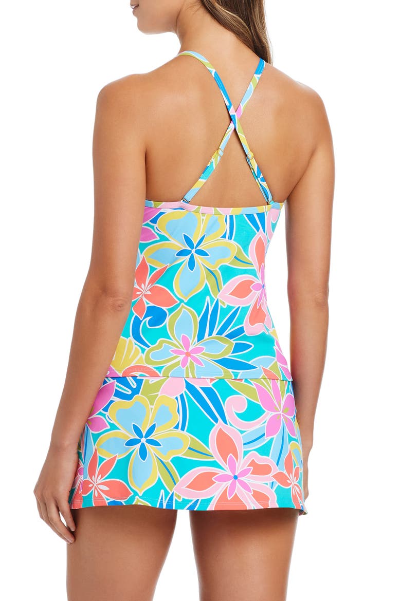 Floral Lattice High Neck Tankini Top, Alternate, color, AQUA FRESCA