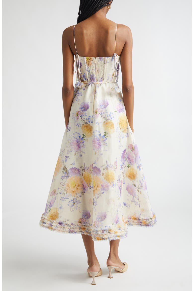 Luna Ruffle Linen & Silk Corset Midi Dress, Alternate, color, CREAM DAHLIA