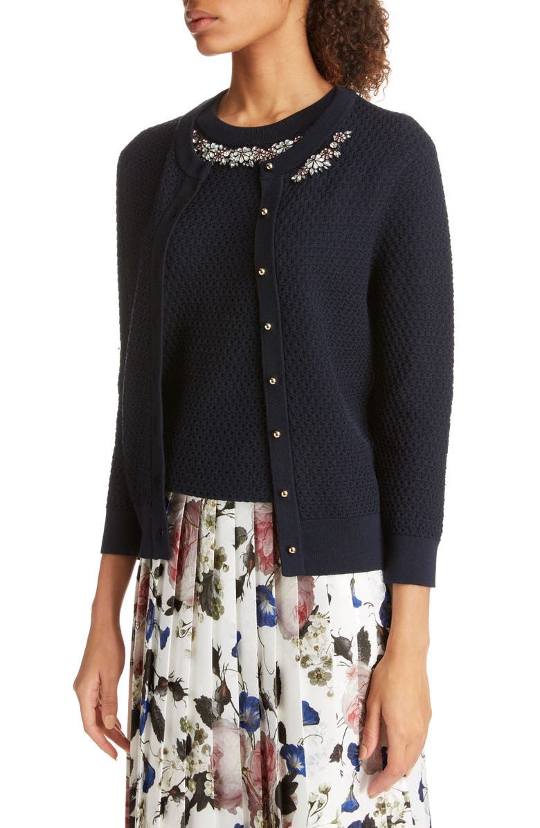 Erdem Beaded Merino Wool Cardigan, Alternate, color, 