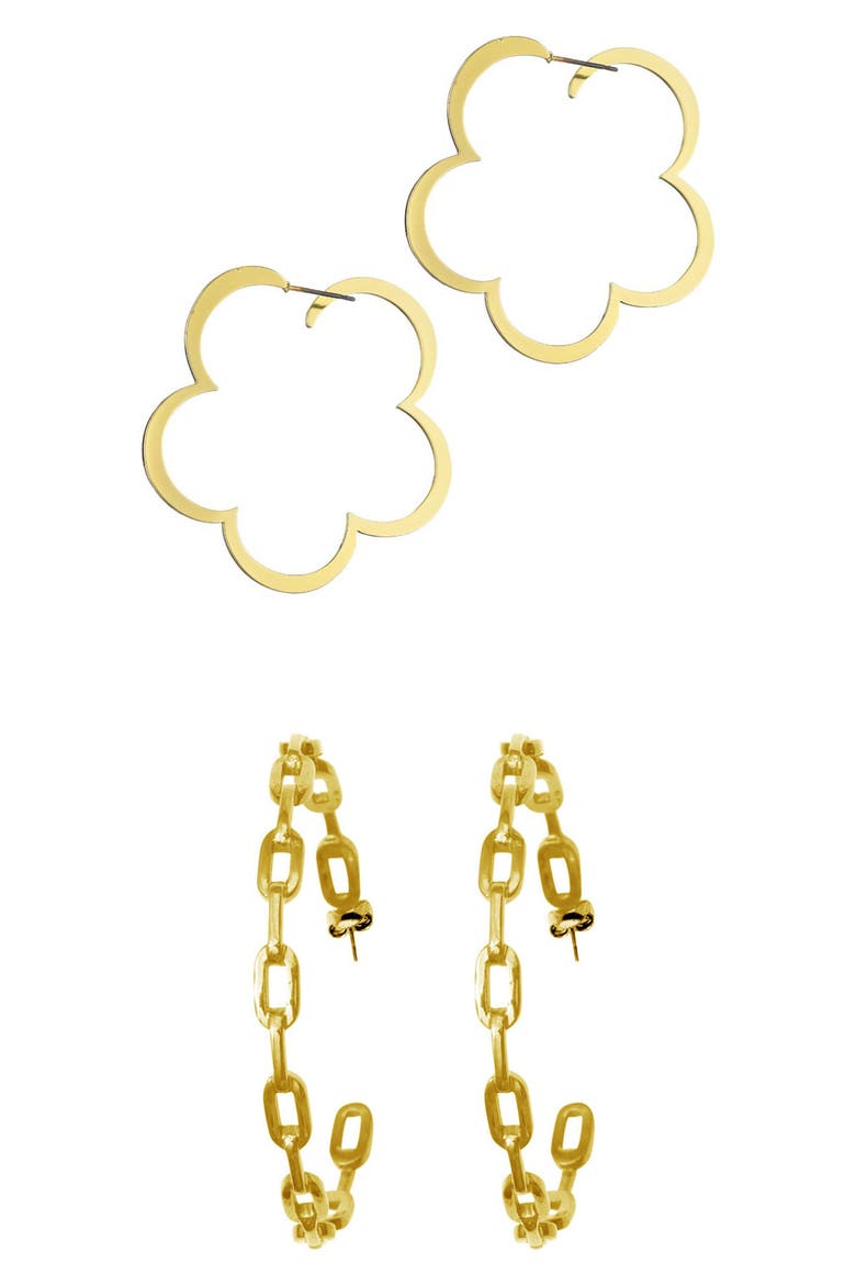 Set of 2 Assorted Hoop Earrings, Main, color, GOLD