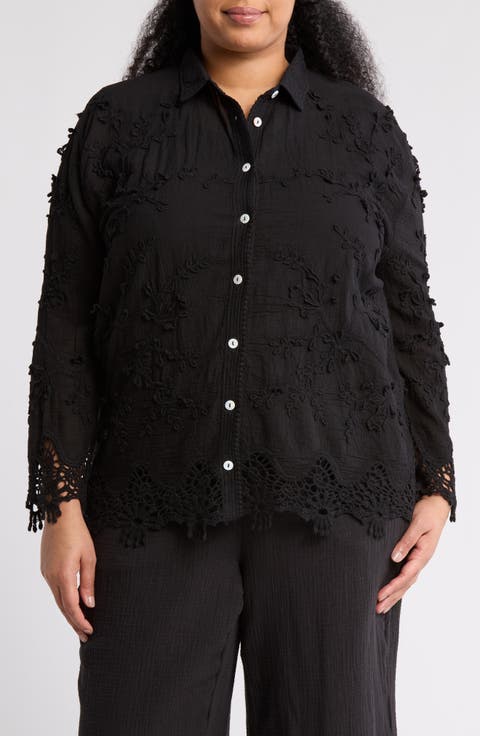 Floral Lace Button-Up Shirt (Plus)