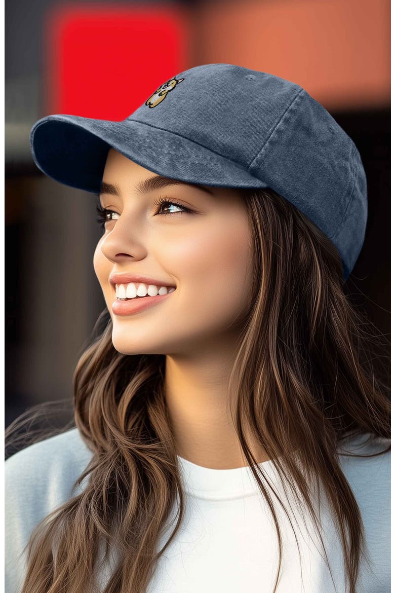 Leaping Corgi Embroidered Cap, Alternate, color, Washed Navy Blue