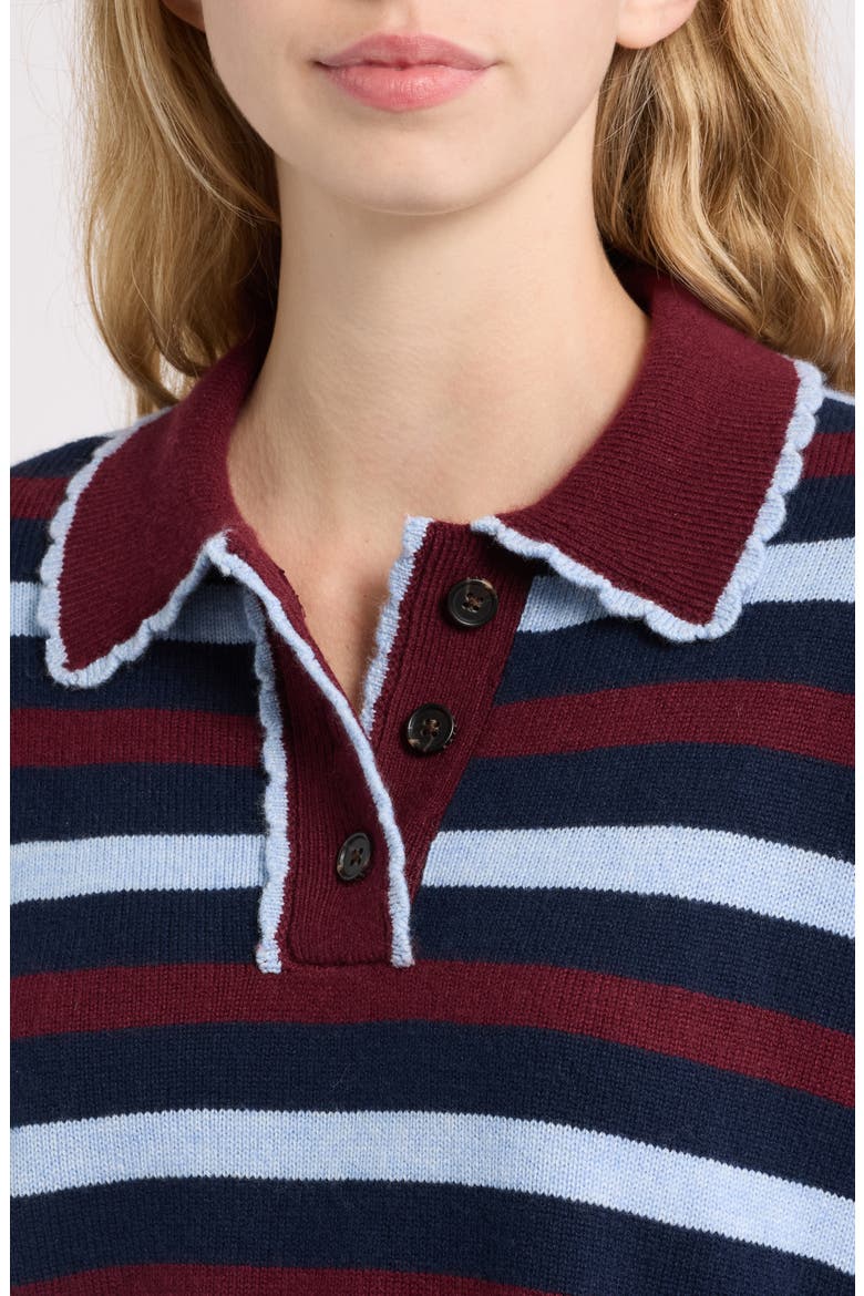 Delora Stripe Polo Sweater, Alternate, color, TAWNY NAVY STRIPE