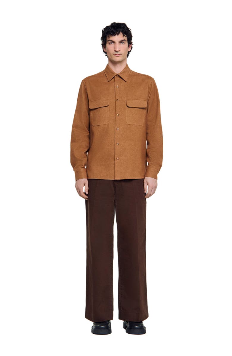 SANDRO Flap pocket flannel shirt, Main, color, Camel